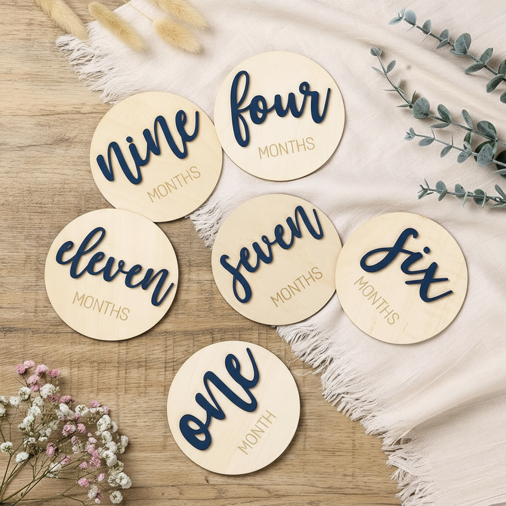 Discos de madera mes del bebé