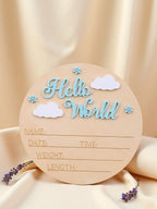 Cartel de anuncio de nacimiento "HOLA MUNDO" como accesorio de fotografía recién nacido