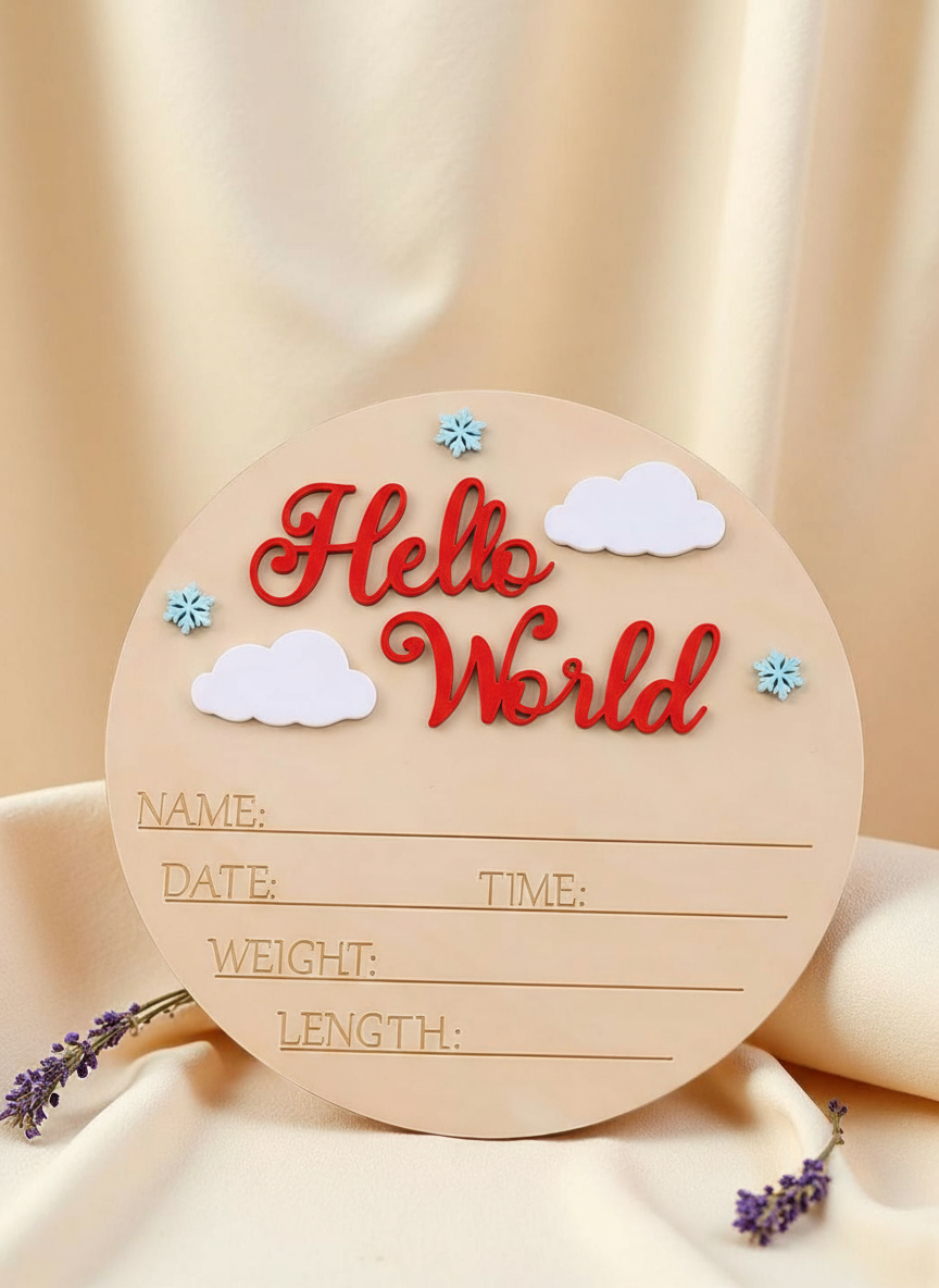 Cartel de anuncio de nacimiento "HOLA MUNDO" como accesorio de fotografía recién nacido