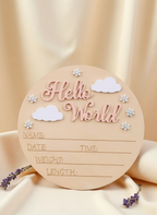 Cartel de anuncio de nacimiento "HOLA MUNDO" como accesorio de fotografía recién nacido