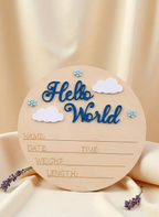 Cartel de anuncio de nacimiento "HOLA MUNDO" como accesorio de fotografía recién nacido