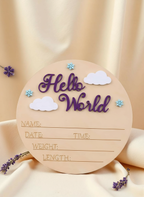 Cartel de anuncio de nacimiento "HOLA MUNDO" como accesorio de fotografía recién nacido