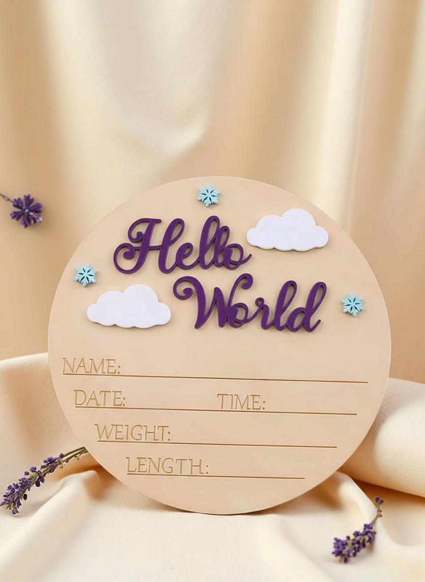 Cartel de anuncio de nacimiento "HOLA MUNDO" como accesorio de fotografía recién nacido