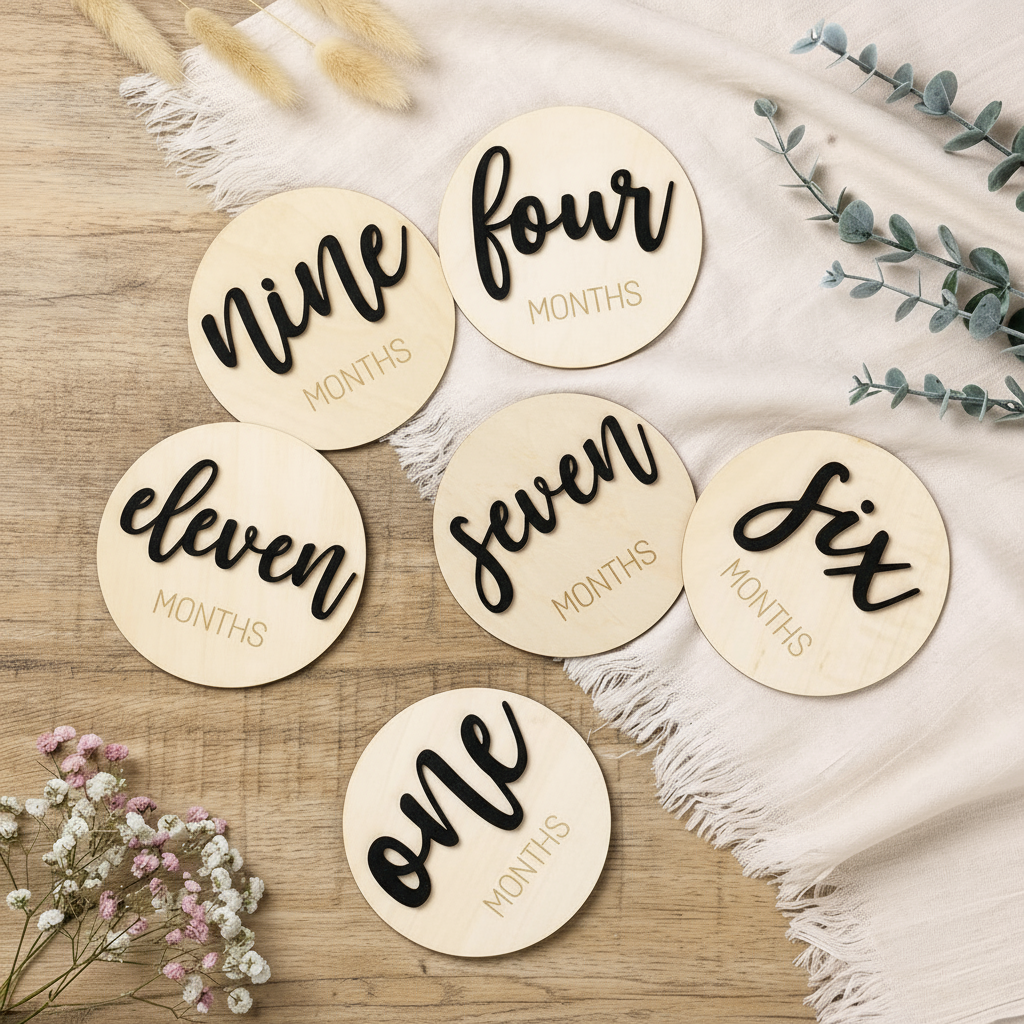 Discos de madera mes del bebé