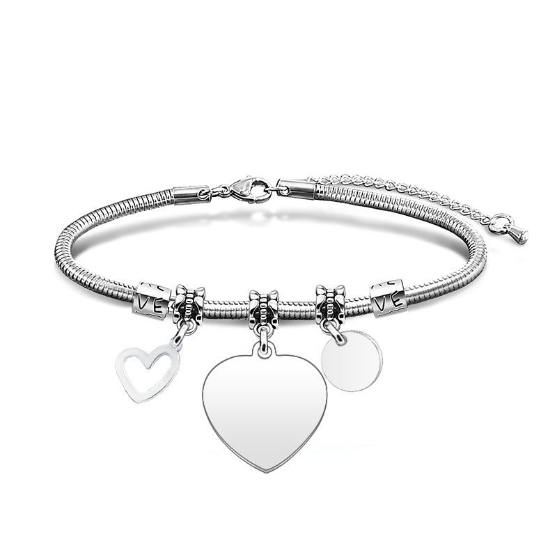 Pulsera Personalizable con Dije de Corazón – Grabado Láser Incluido