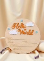 Cartel de anuncio de nacimiento "HOLA MUNDO" como accesorio de fotografía recién nacido