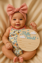 Cartel de anuncio de nacimiento "HOLA MUNDO" como accesorio de fotografía recién nacido